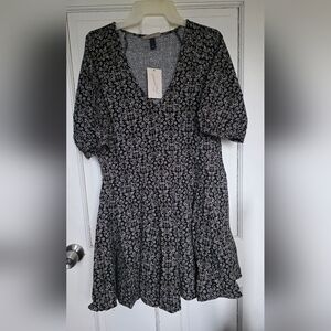 Universal Thread Black Mini Dress with White Floral Print